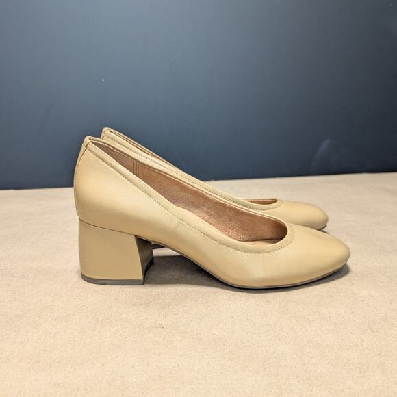 Vionic Carmel Tan Leather Block Heels Slip On Womens 7 Round Toe Officewear Corp - Picture 3 of 6